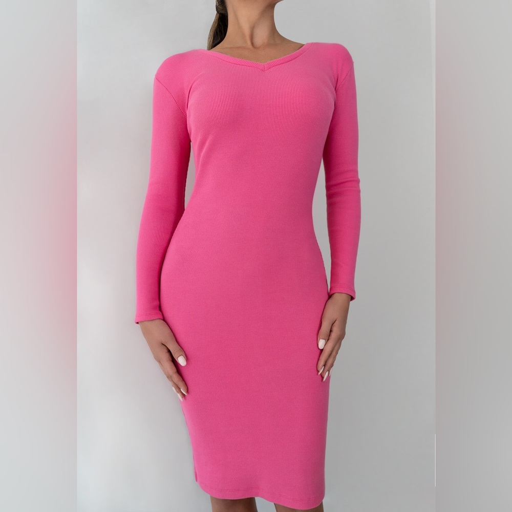 Stretch cotton pink midi dress
